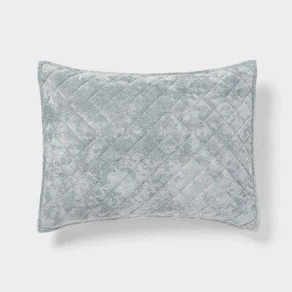 King Luxe Diamond Stitch Velvet Quilt Pillow Sham Light Teal Green - Thresh - Picture 1 of 3